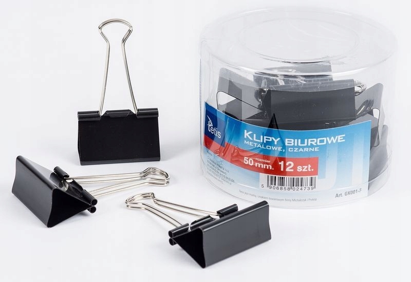 SPINACZ KLIP TETIS METALOWE 50MM, CZARNE 12 SZT.