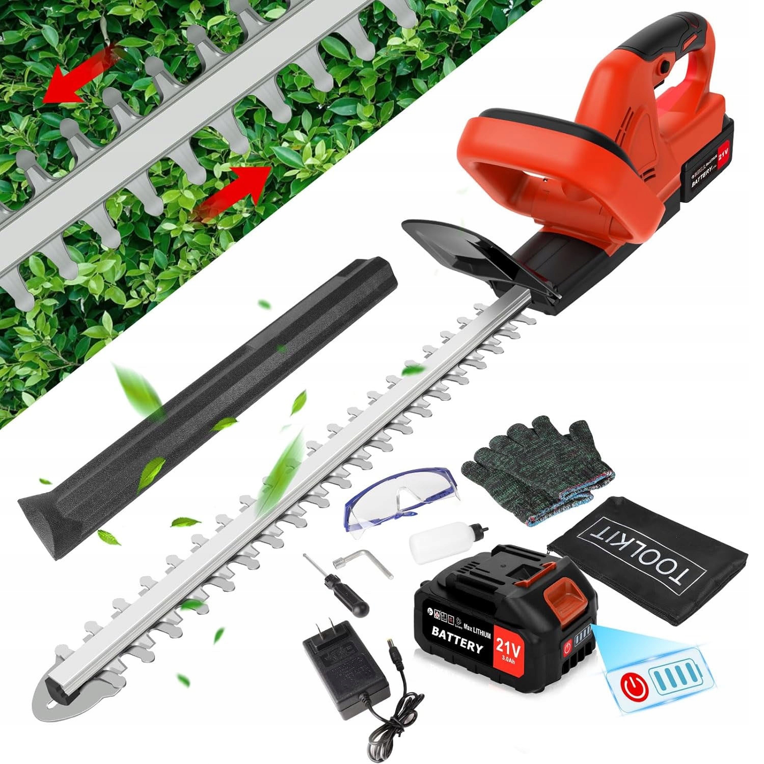 Elektrické Nůžky 500W 52cm Na Stříhání Živého Plotu Keřů Větviček 21V