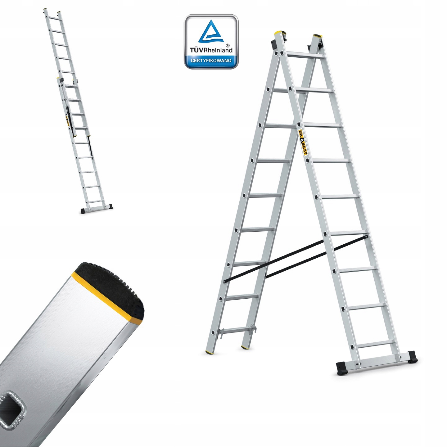 Žebřík 2x9, multifunkční, 150 kg Drabest Hák