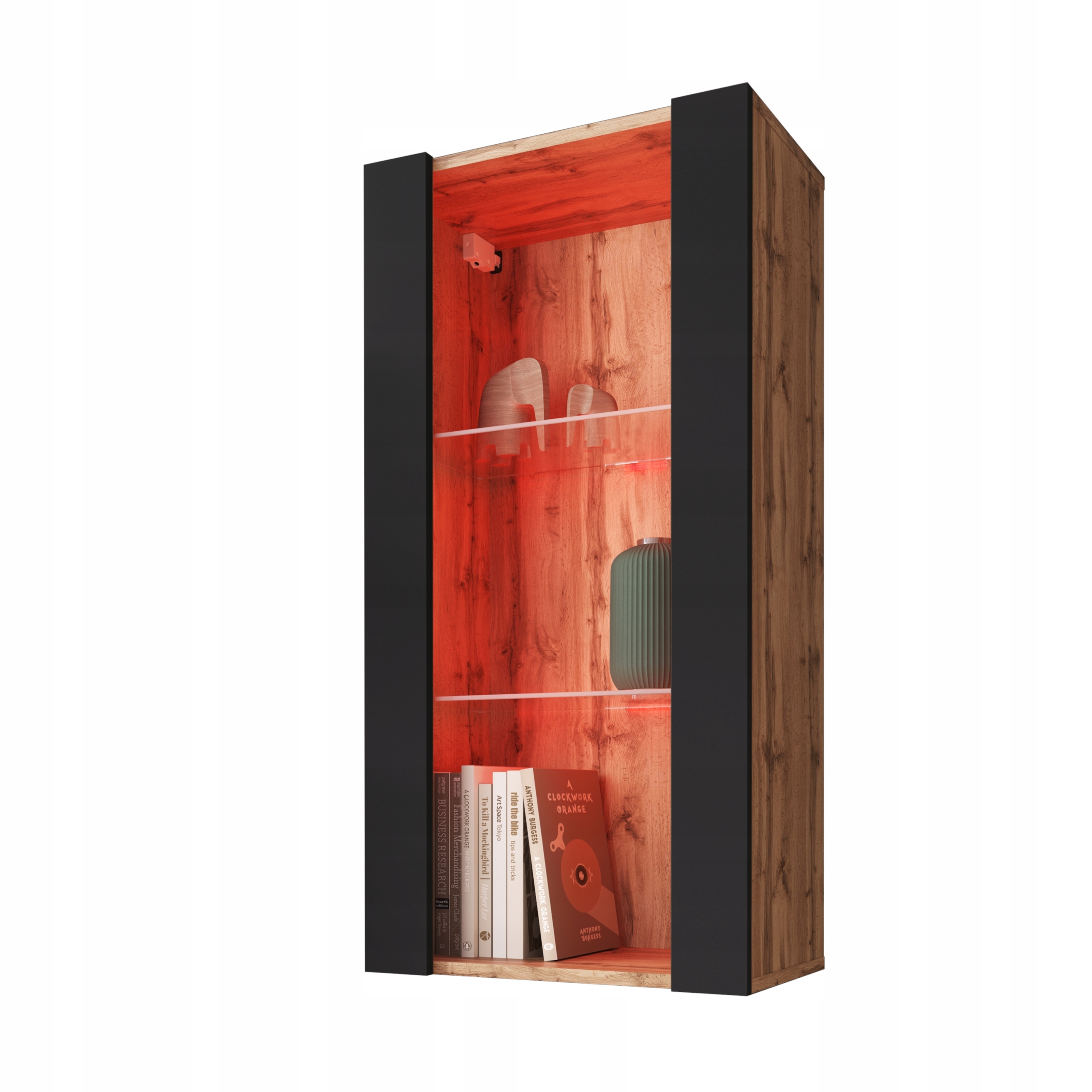 komodee Tivoli Závesná vitrína Vertical 100 Dub Wotan-Čierna Rgb Led