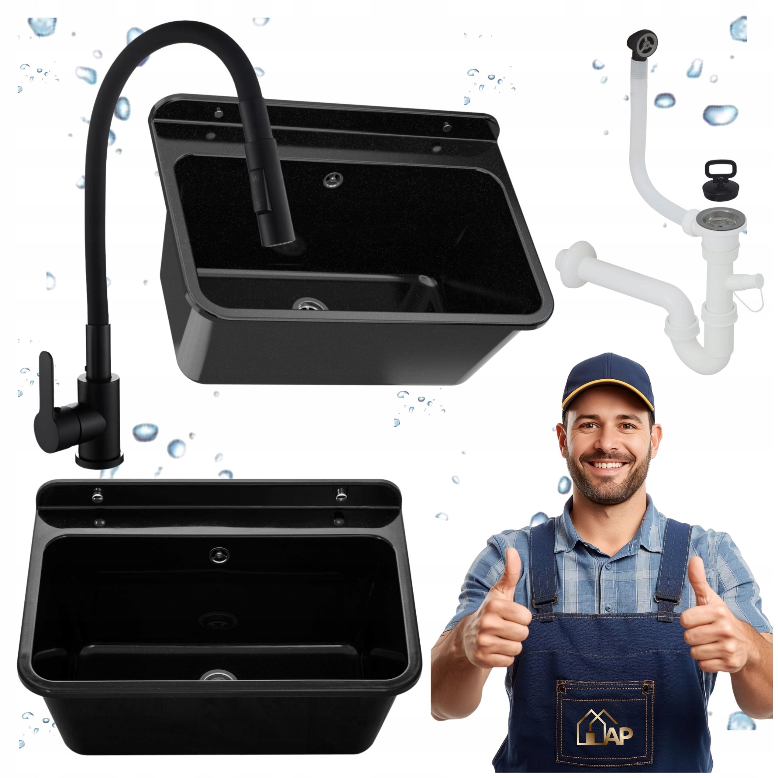 Ekonomický dřez Pracovní prádelna Garáž Baterie Ohebná Černá Sada