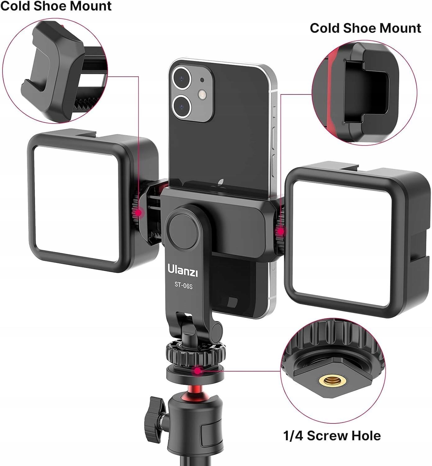 ULANZI ST-06S Uchwyt Telefonu Adapter Statyw Tripod Selfie Stick 360° 180° — miniatura 4