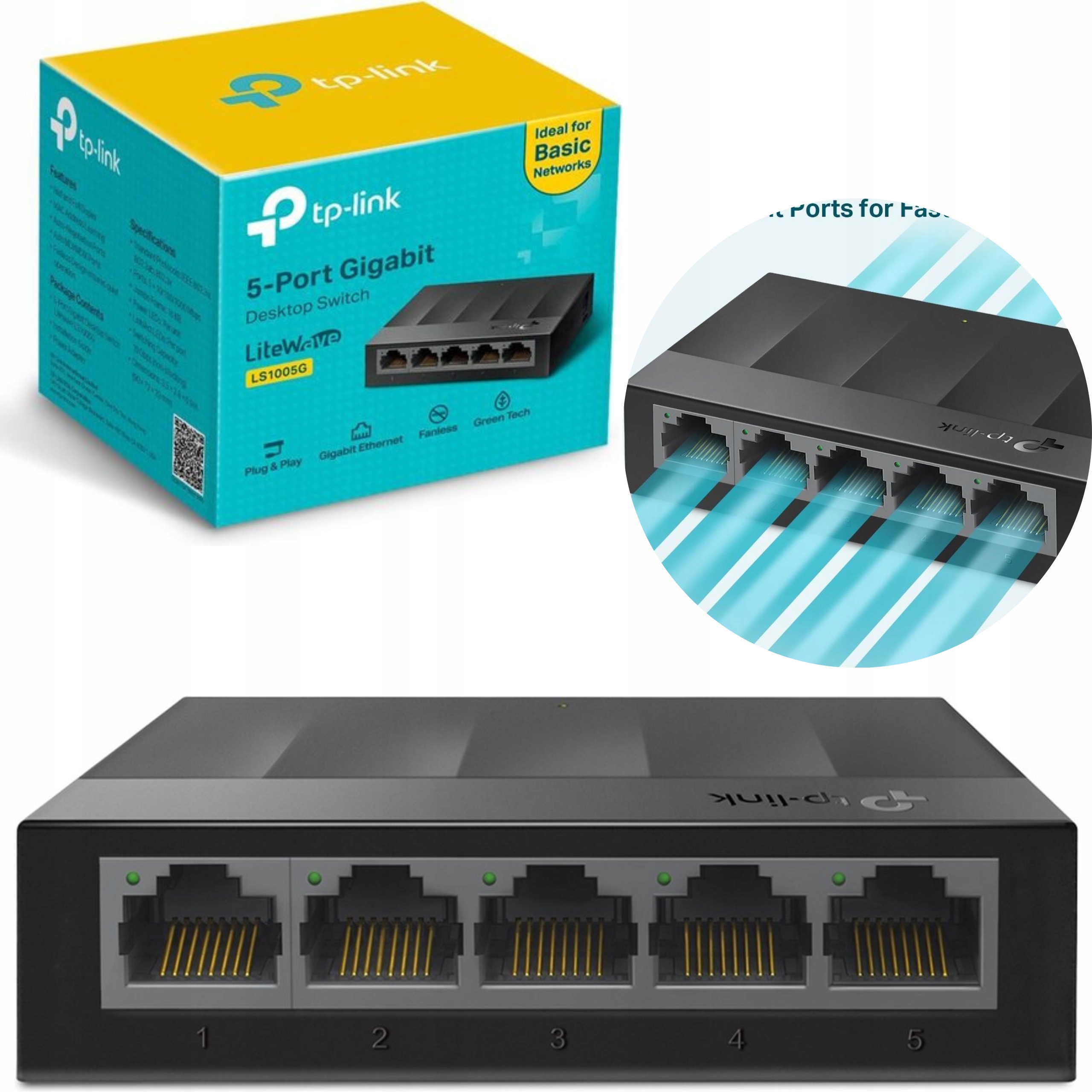 Energeticky Úsporný Switch Tp-Link LS1005G 5x1GBit 1GB Set Rychlý napájecí zdroj