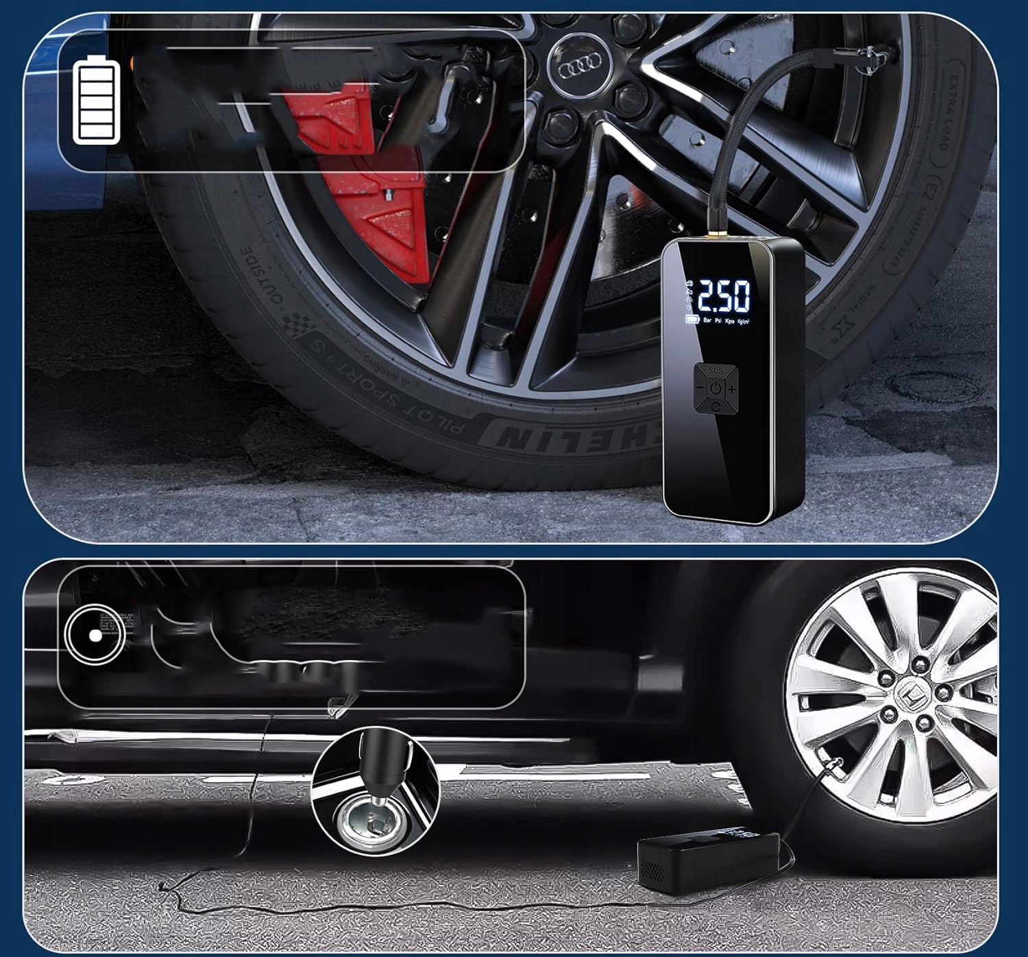 KOMPRESOR SAMOCHODOWY BEZPRZEWODOWY 150PSI LED LCD Pompka do opony 6000mAh EAN (GTIN) 763559783656