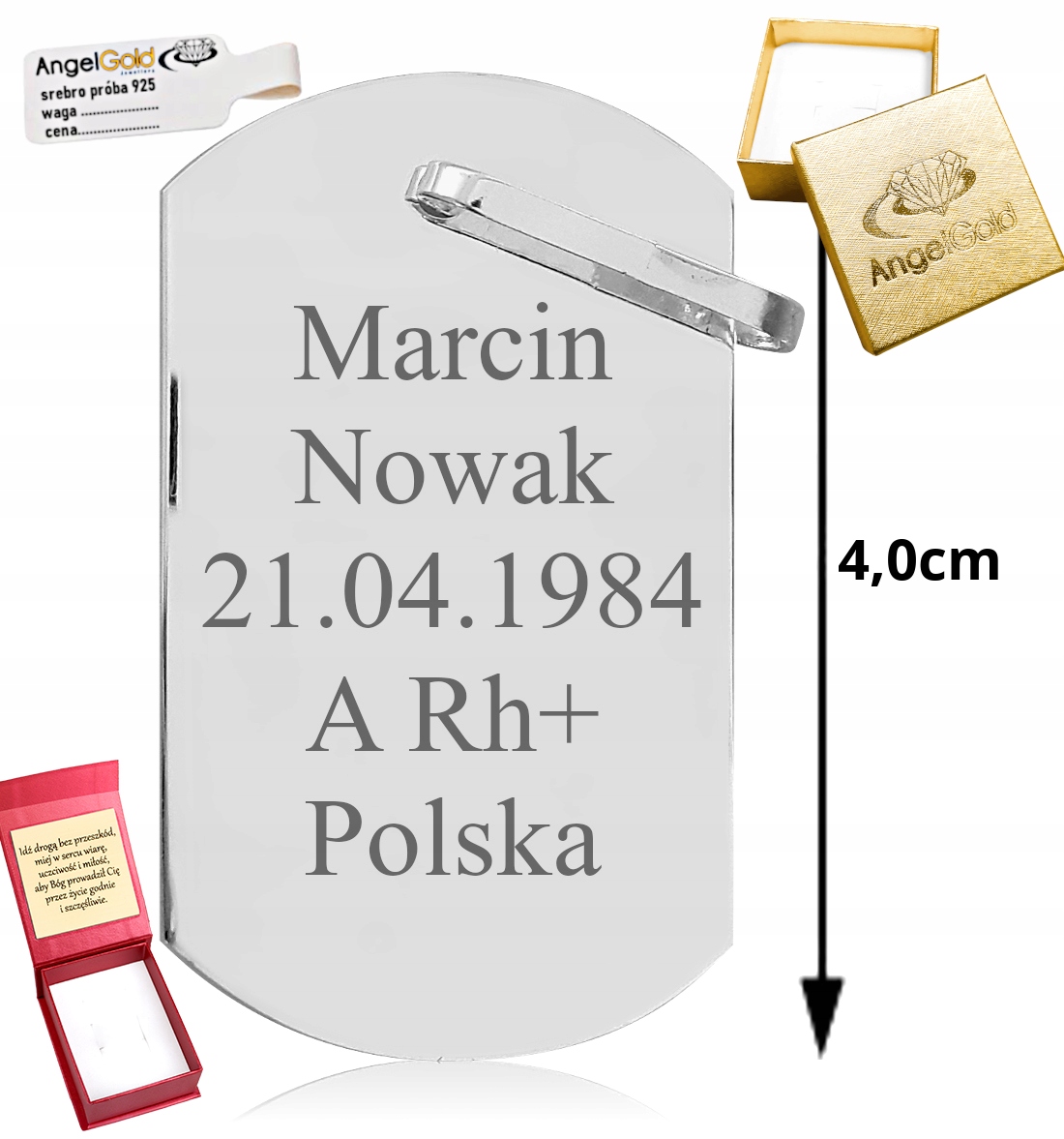 Stříbrný Vojenská Známka Gravírování Stříbro 925