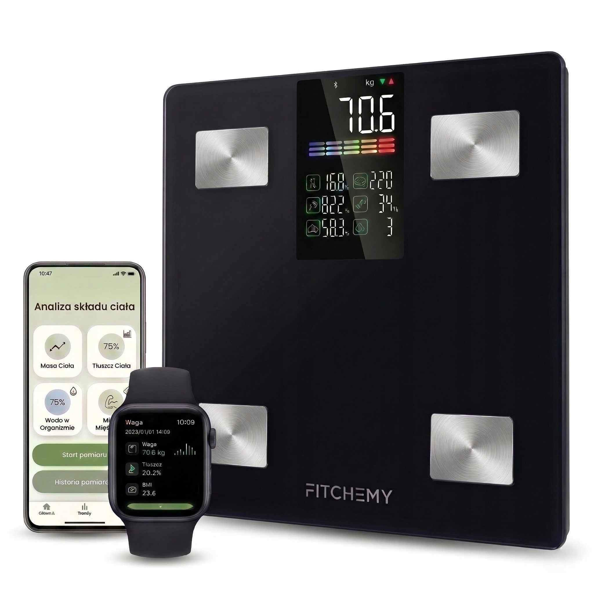 Waga Łazienkowa Analityczna Bluetooth Bmi 13 Parametrów Smart Pl Fitchemy