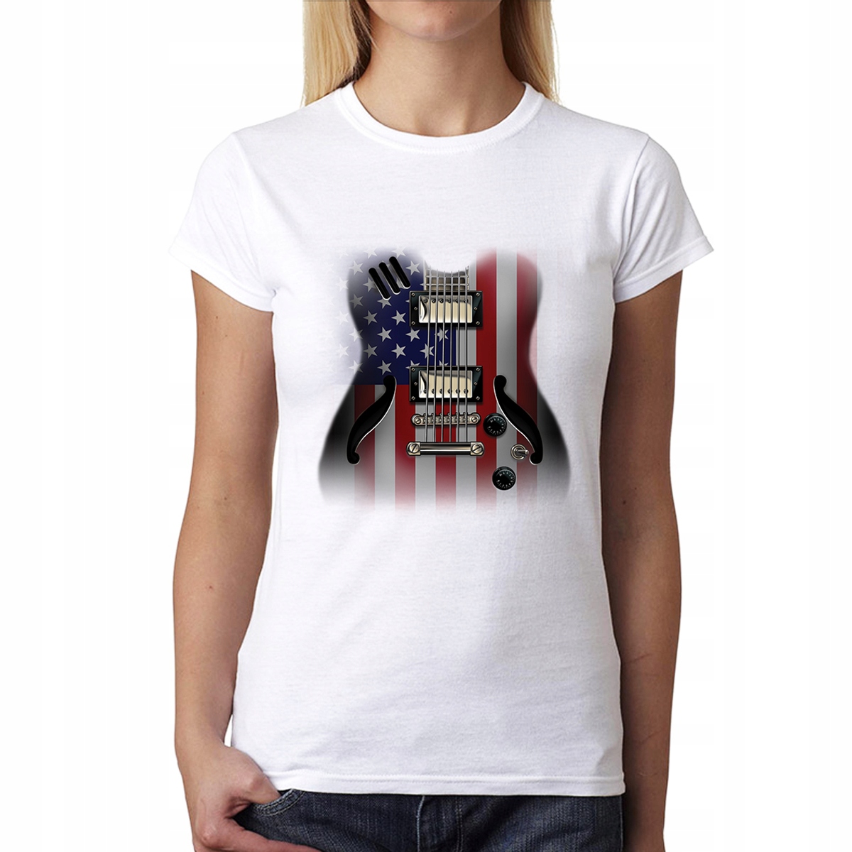 

Gitara Flaga Usa T-shirt Damski Biel S