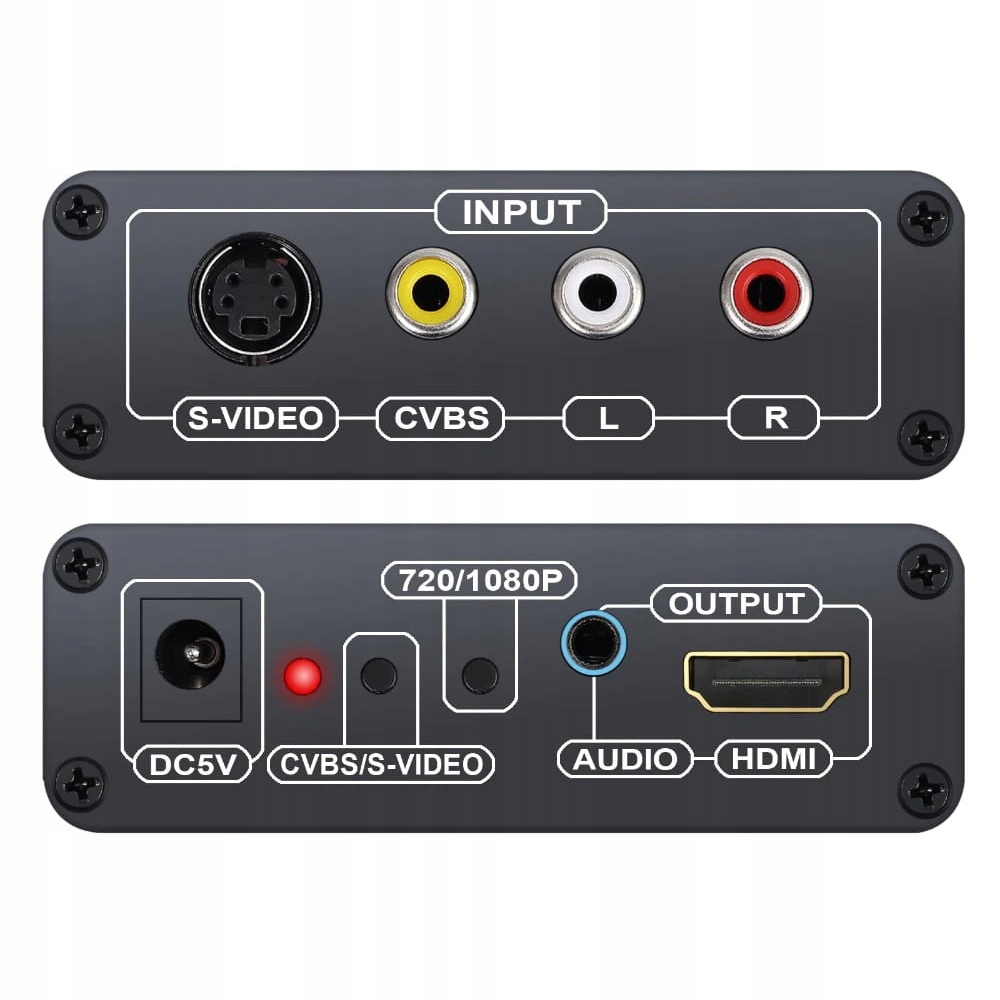 Konwerter z AV / S-Video na HDMI + audio jack 3,5 mm RCA SVIDEO adapter