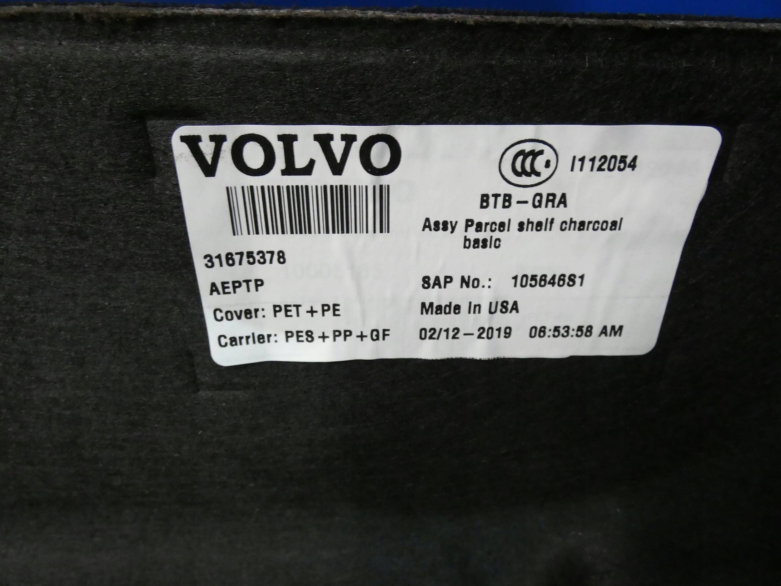 VOLVO S60 III plato boot rear part rear