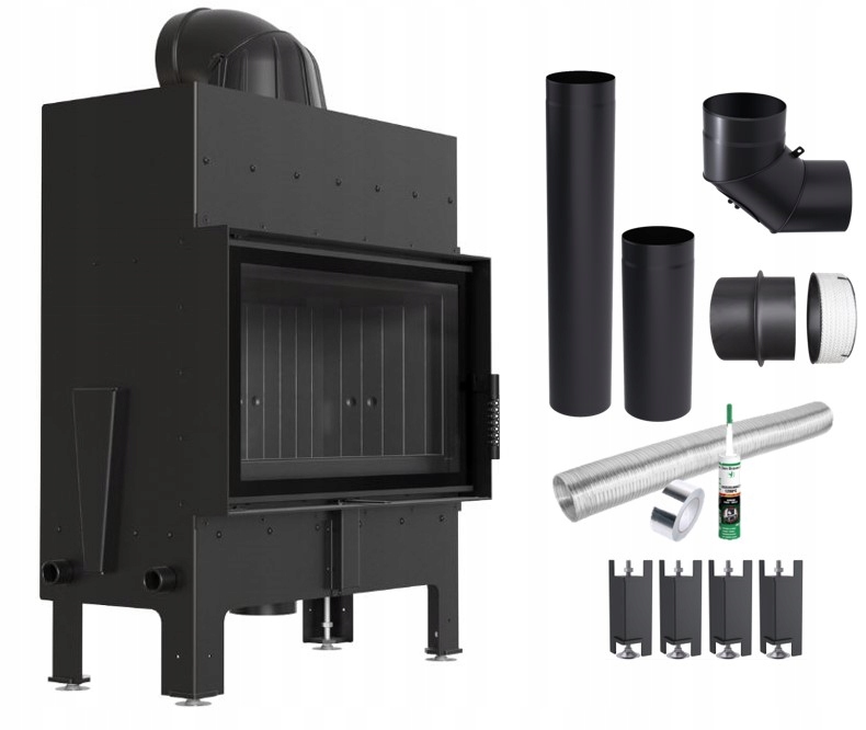 Komínová Vzduchová Vložka Ocelová Floki M Černá Jednoduchá 10kW Sada Trubek Eko