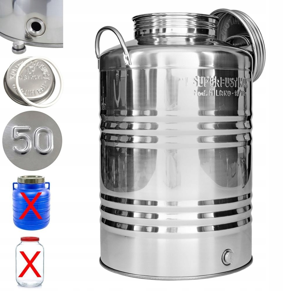 BECZKA ze STALI INOX bańka kanka 50L pojemnik ANTAŁEK na wino bimber whisky