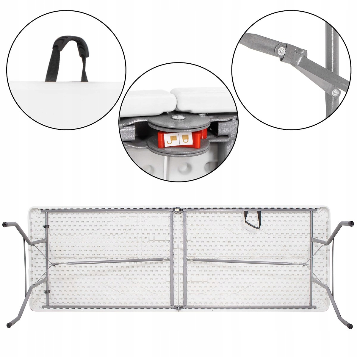 STÓŁ OGRODOWY SKŁADANY CATERINGOWY BANKIETOWY ROZKŁADANY BIAŁY 240x75cm Materiał dominujący tworzywo sztuczne