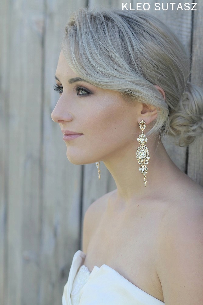 KOLCZYKI ZŁOTE ŚLUBNE ŚLUB DŁUGIE DUŻE PIĘKNE HIT Materiał Pozłacany