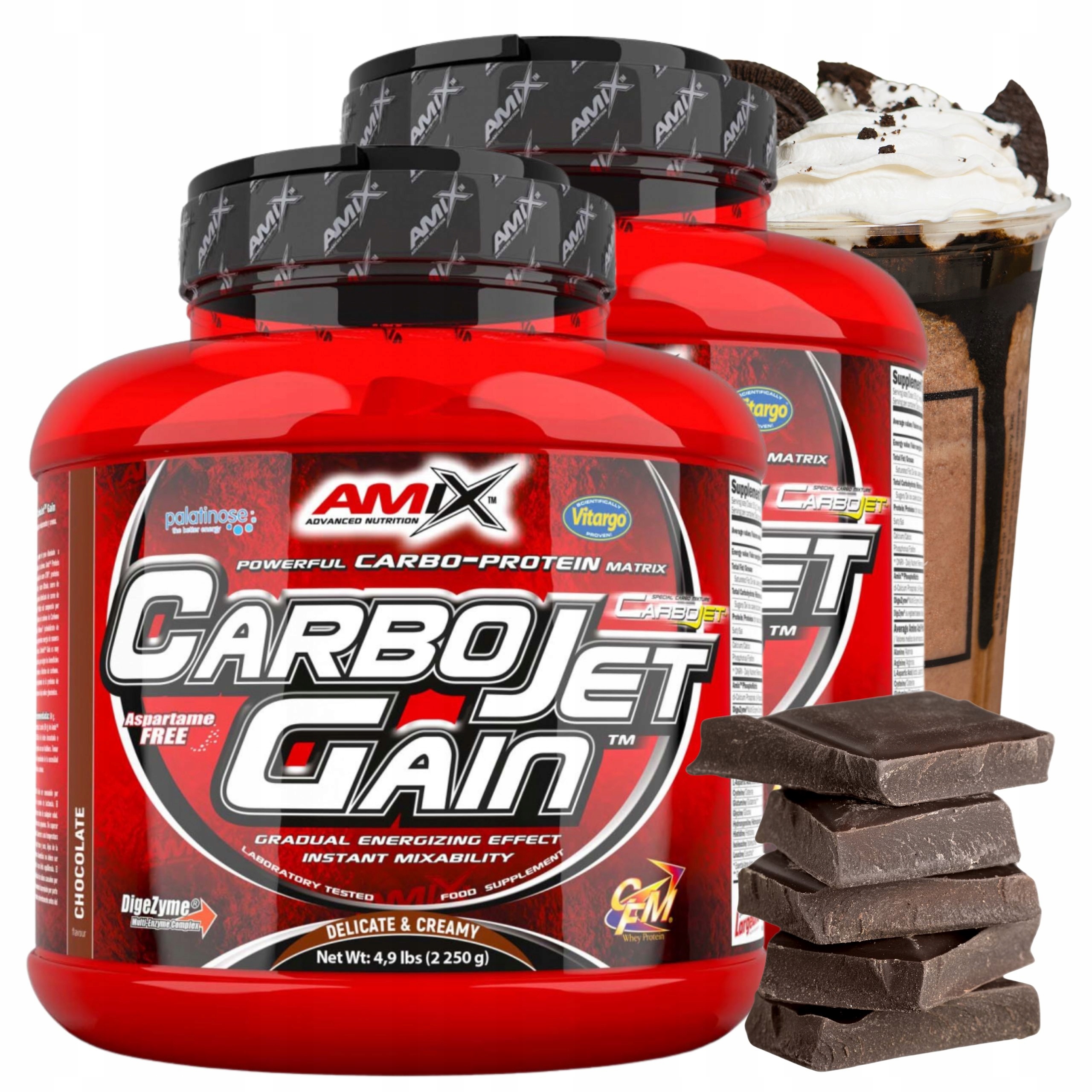 Amix Carbojet Gain Doplněk Stravy Hmotnost Síla Sacharidy Proteiny Gainer Čokoláda