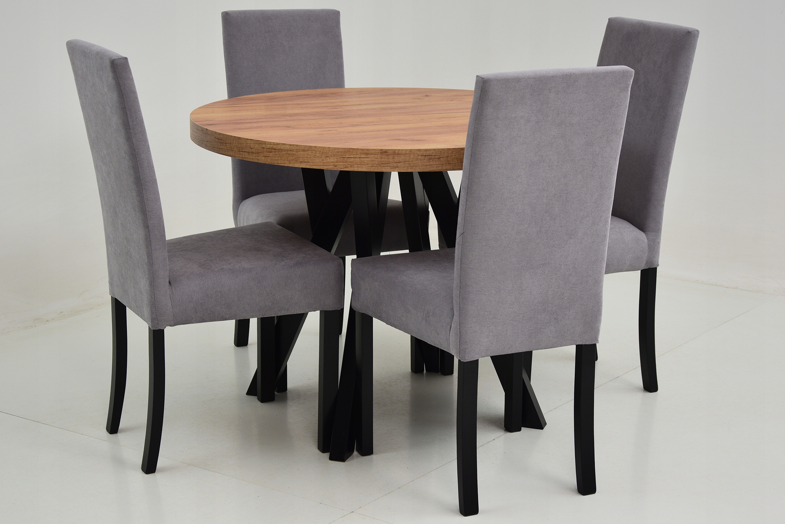 Zestaw do SALONU Stół okrągły ROZKŁADANY DĄB CRAFT i 4 krzesła FOTELOWE Kod producenta R-2 + S-13