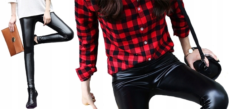 

Skórzane Czarne Legginsy Eco Skóra Półpołysk L