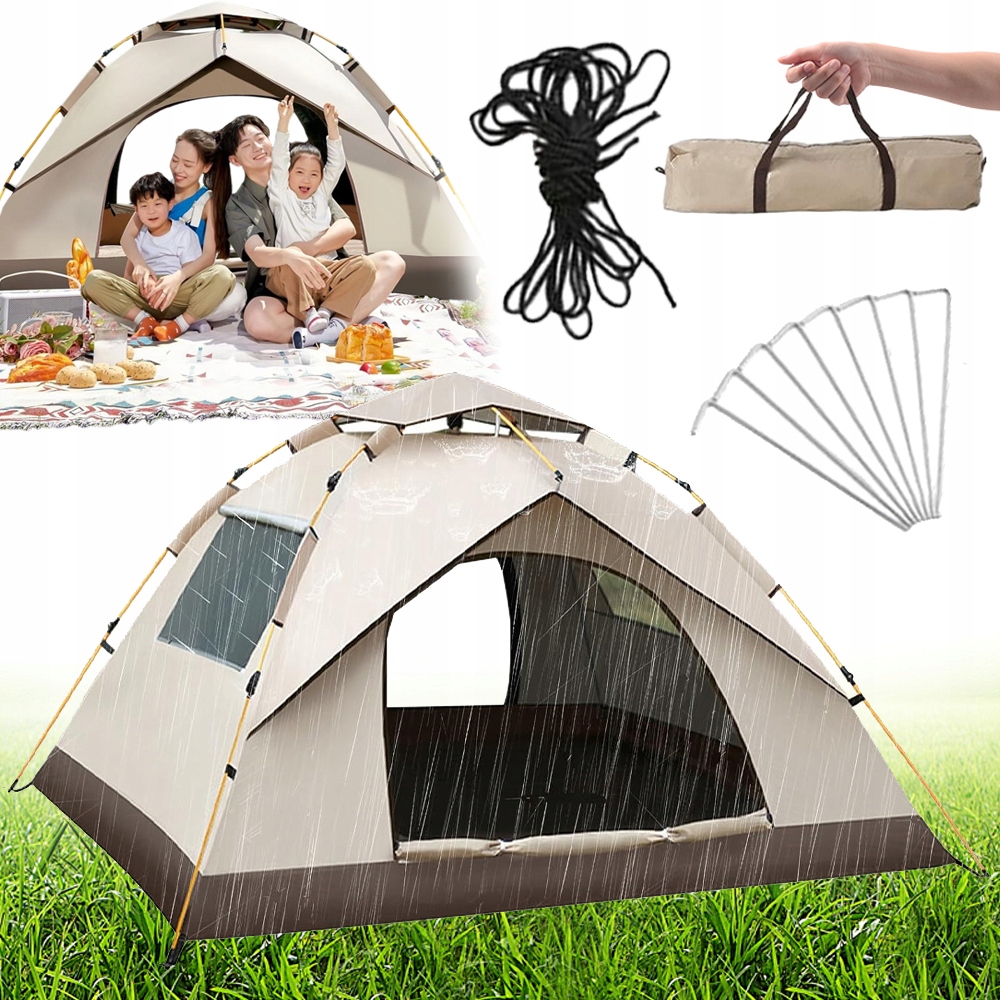 Namiot Turystyczny 210X150X125CM Dwuwarstwowy Wytrzymały Dla 2-3 Osób