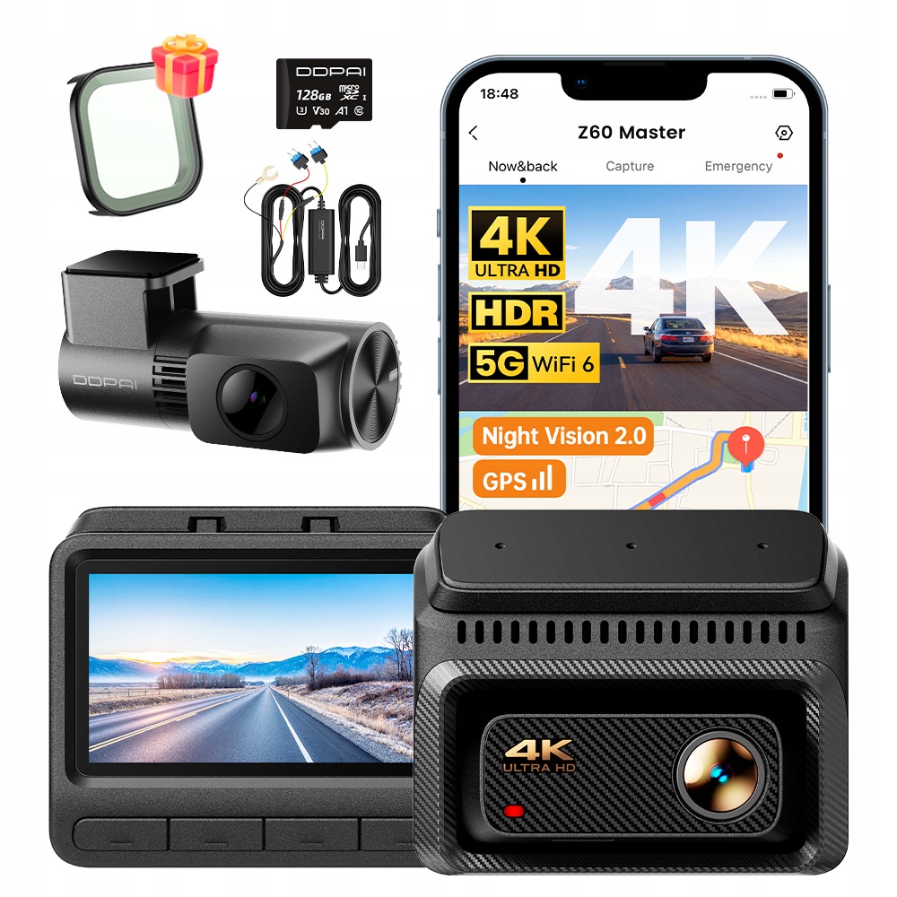 Videorekordér Ddpai Z60 Master Kamera 4K 2K Zadní Hardwire Kit 128GB