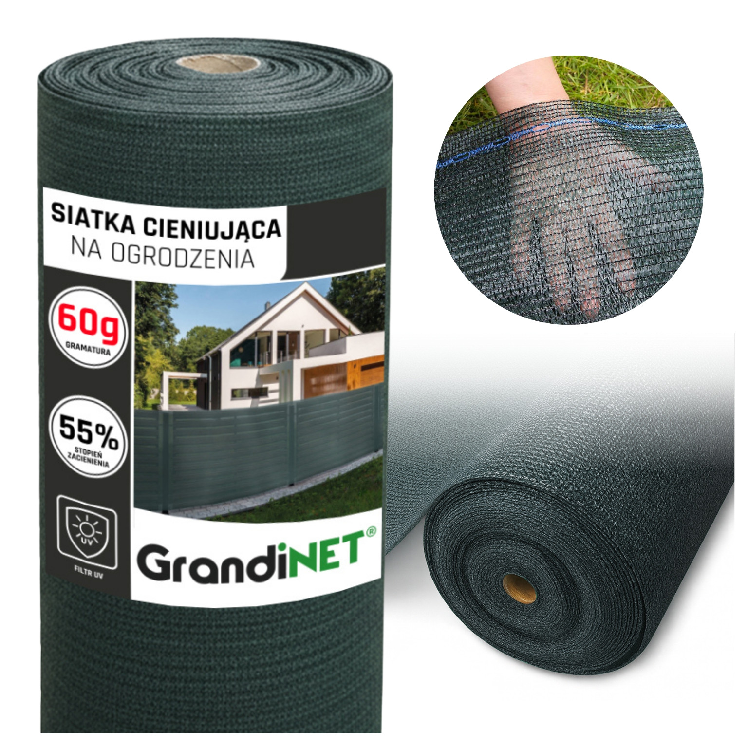 Siatka Dzianina Maskująca 1,5x15m 55% Ogrodzenie Płot Balkon Cieniująca