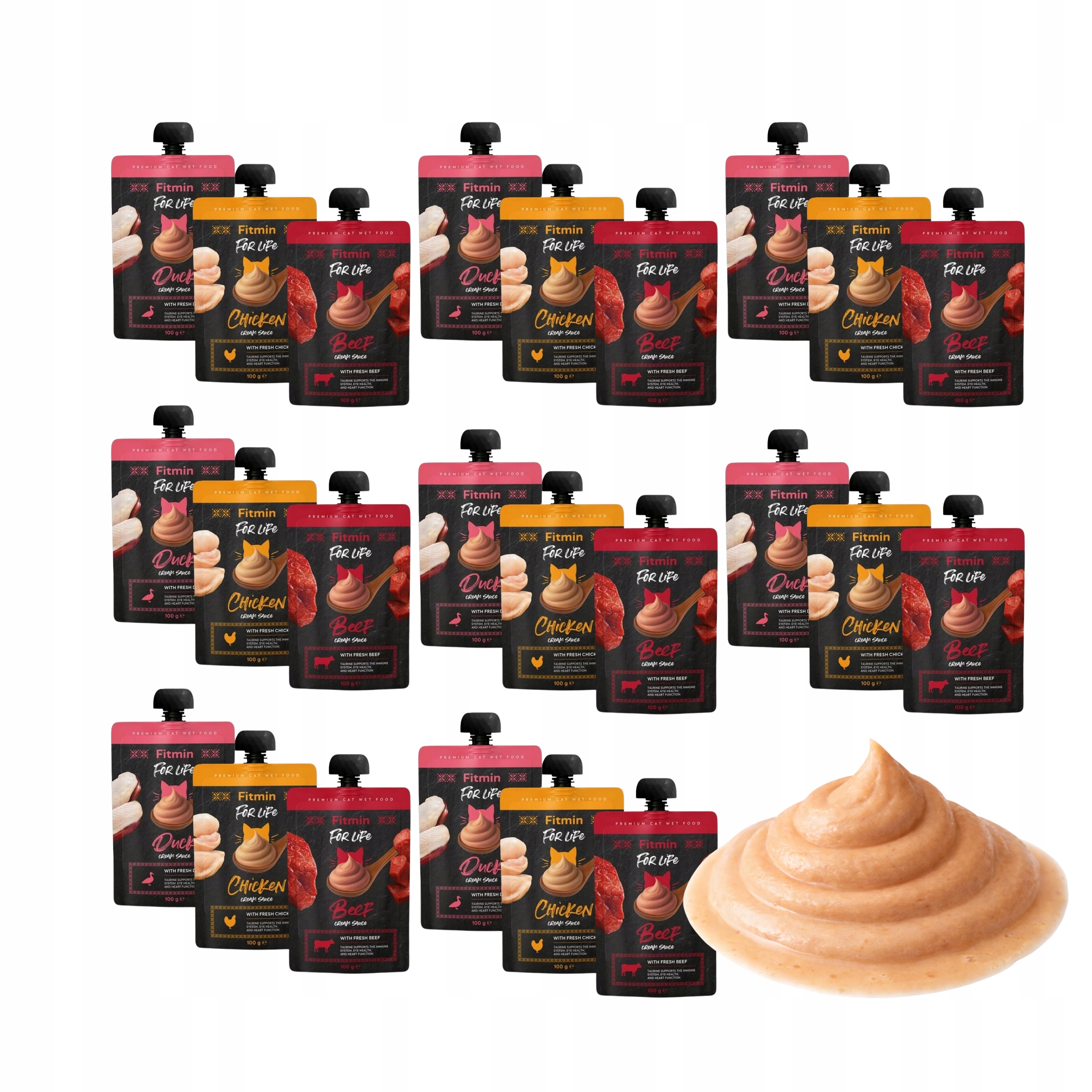 Levně 24 x Mokré Krmivo Pro Kočky Mus Fitmin For Life Cream Sauce Krémová směs 100 g