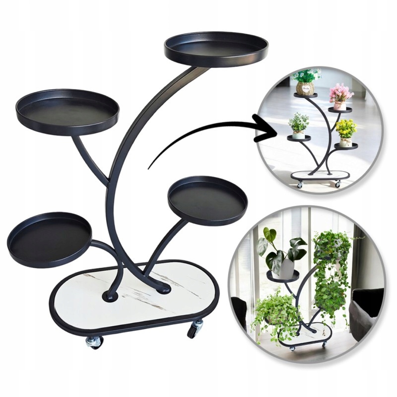 Držiak Na Kvetináč, regál, stojan na kvety kovový na kolieskach 50x25x80 cm SZ43CZ