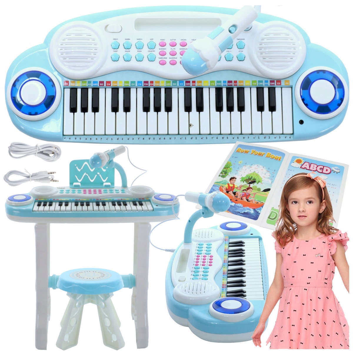 ORGANY Pianinko Niebieskie Z MIKROFONEM 37 klawiszy NAGRYWANIE MP3 +TABORET Certyfikaty, opinie, atesty CE EN 71