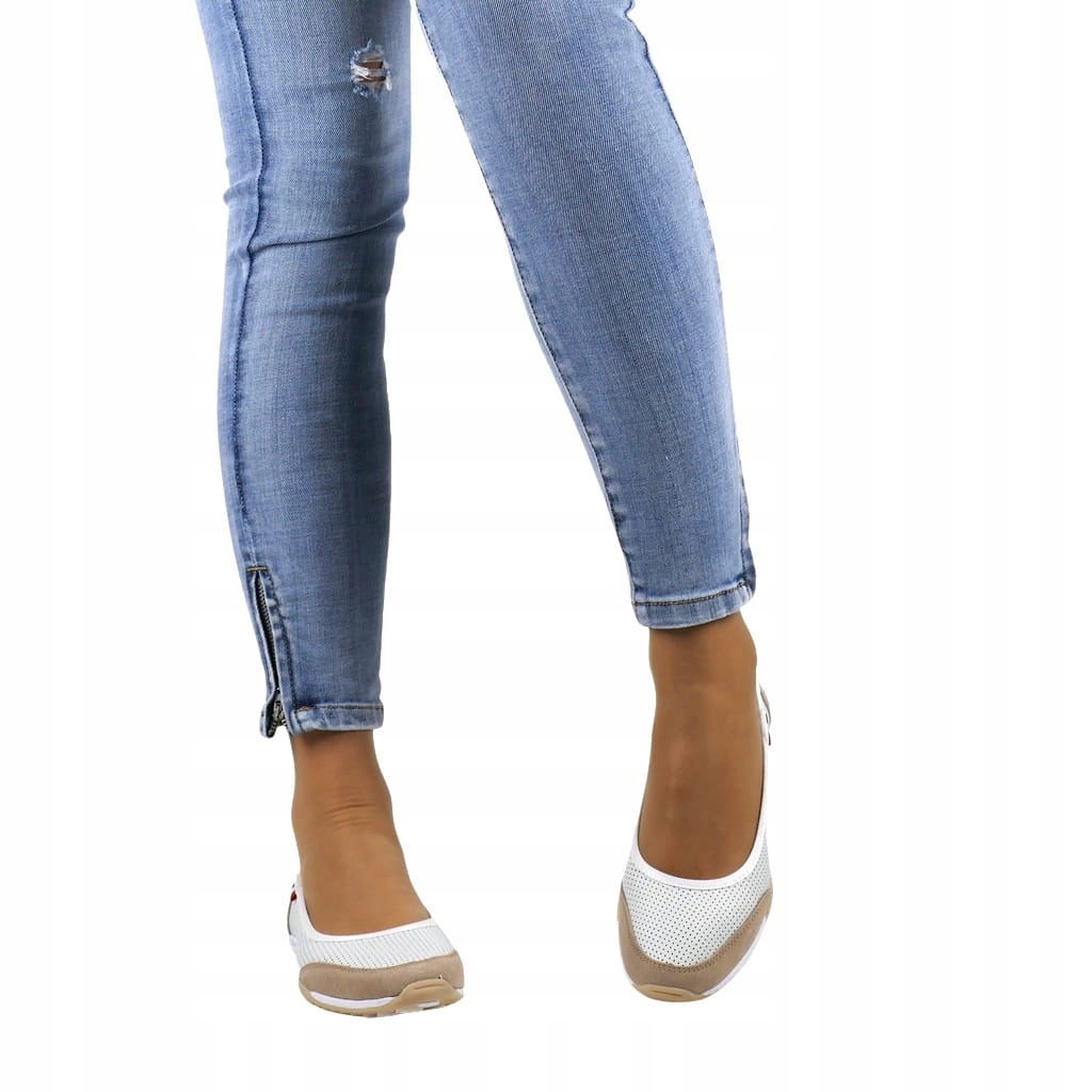 DAMSKIE SKÓRZANE BALERINY AŻUROWE PÓŁBUTY SPORTOWE BIAŁO BEŻOWE MODNE Wzór dominujący bez wzoru