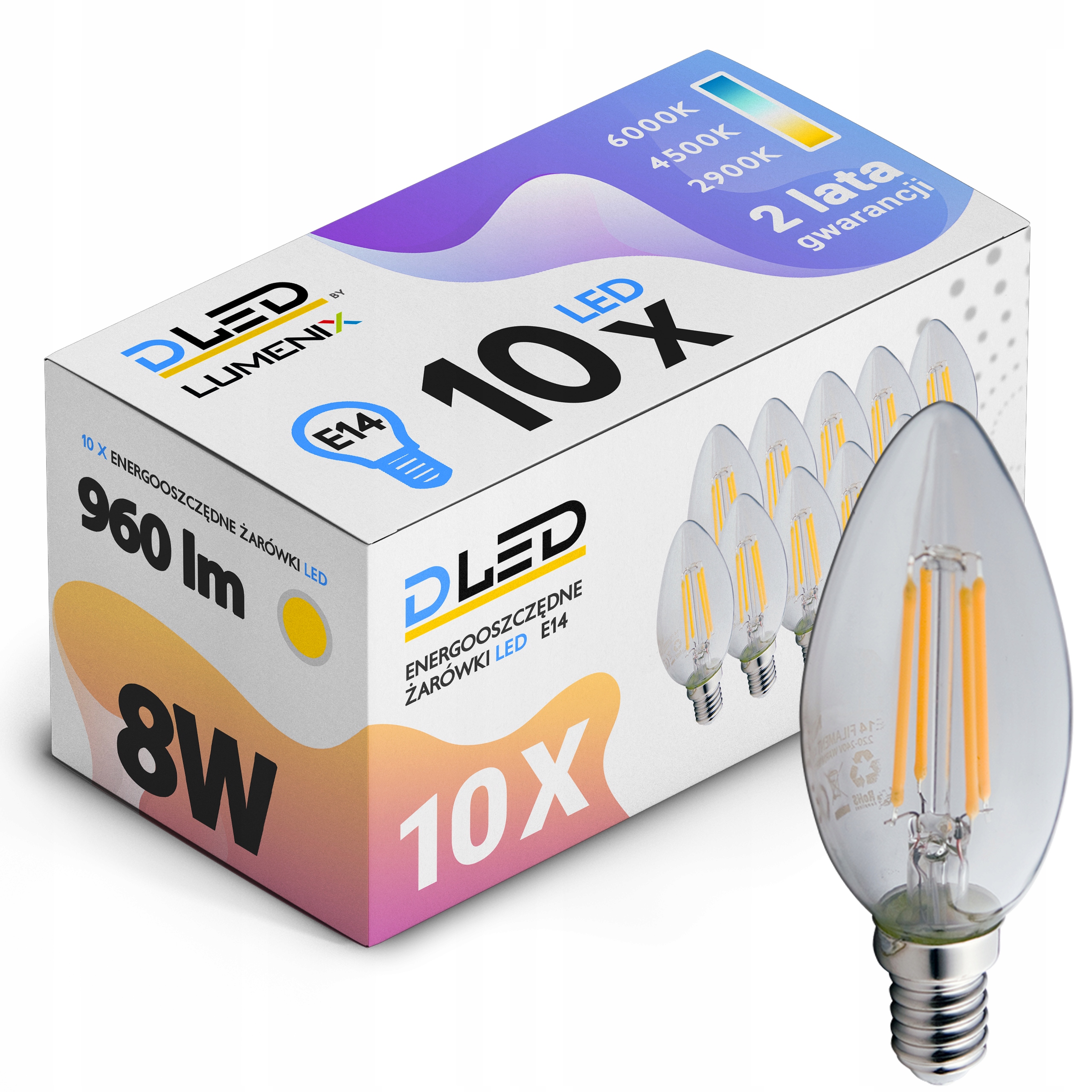 

10x Żarówka E14 Led Filament 8W Neutralna Świeczka