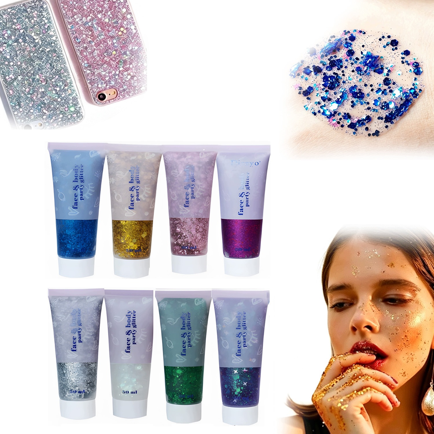 Brokát Bez Lepidla Samolepící Brokát S Flitry Na Festival 50 ML 8 Barev