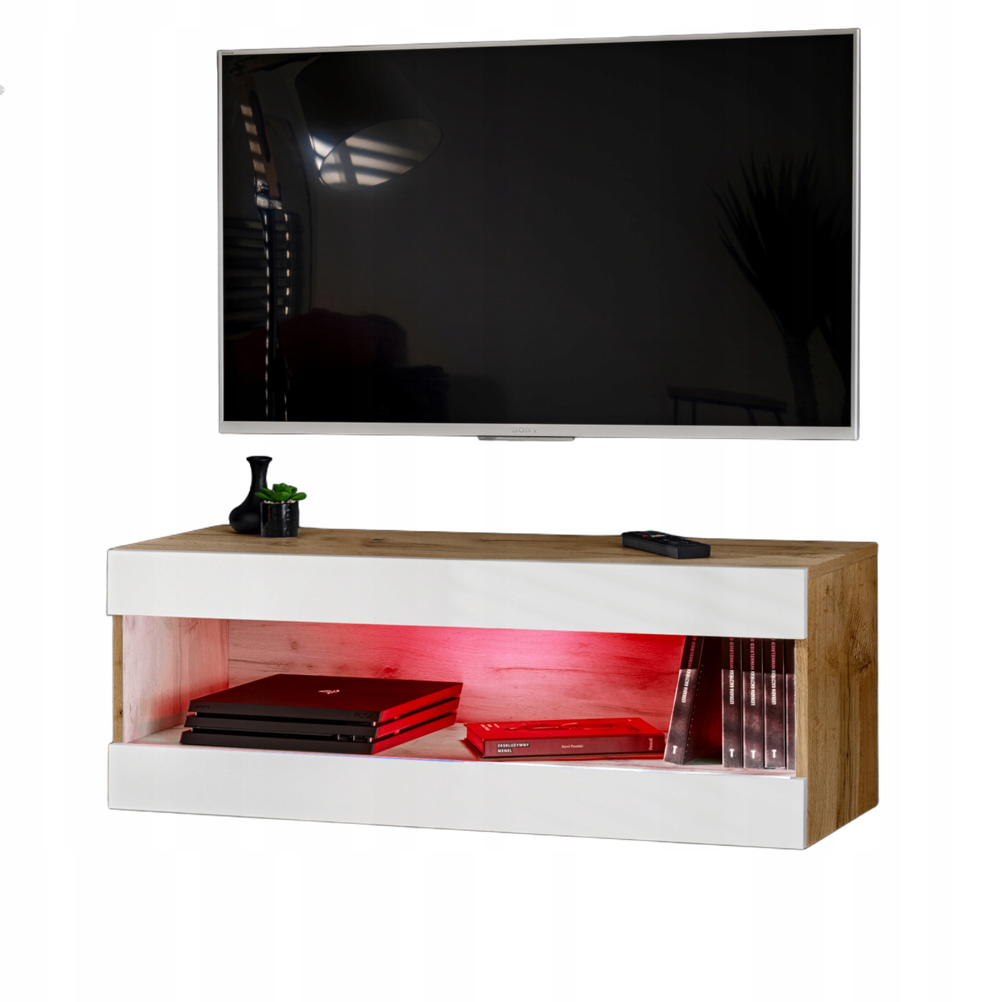 Závesná Rtv skrinka Tivoli RTV2 Dub Wotan/Biela, Led Rgb