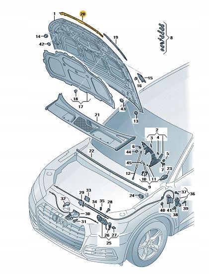 Audi OE 80A823124 uszczelka centralna maski