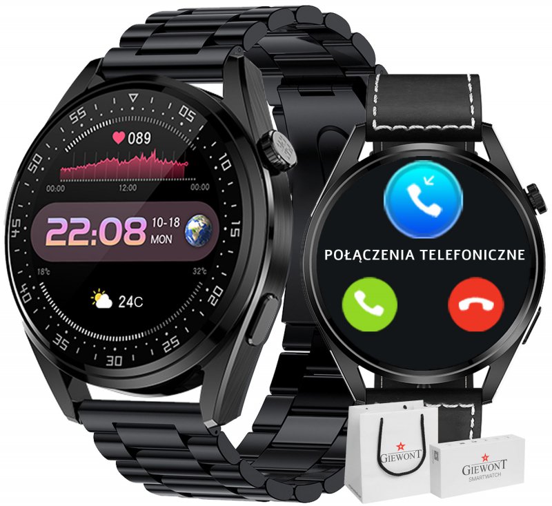 Chytré Hodinky Giewont Vertex SmartCall GW450-2 Carbon/Carbon Leather