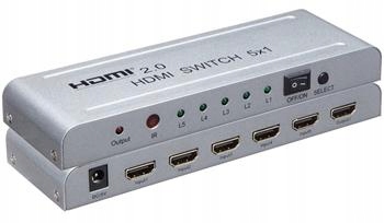 PremiumCord 4Kx2K@60Hz Hdmi switch 5:1 kovový s diaľkovým ovládačom…