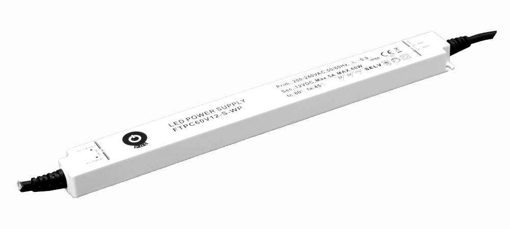 FTPC60V12-S-WP: Led zdroj 12V 5A IP66 nábytkový, Plast, 200