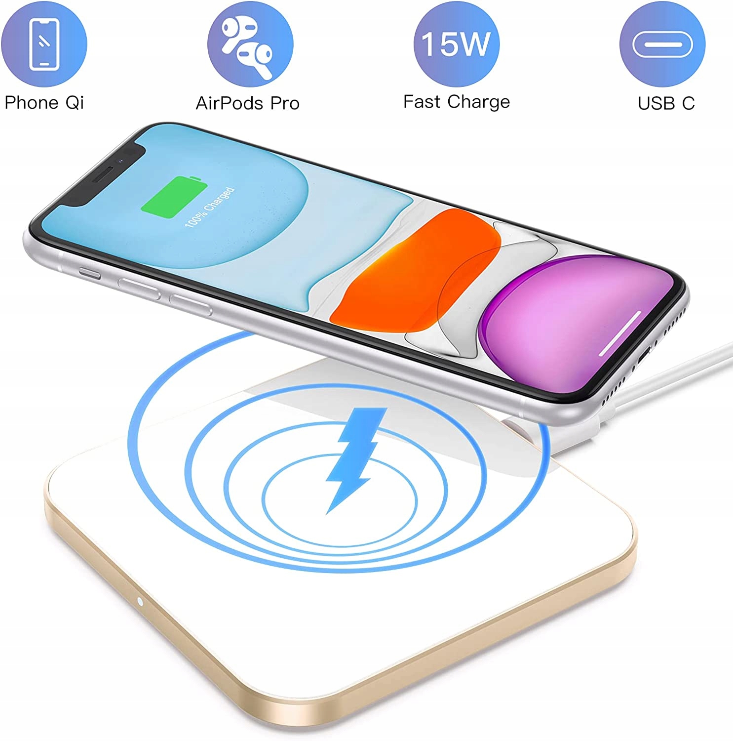 BEZPRZEWODOWA ŁADOWARKA AGPTEK DW01 BIAŁA Złącza USB typ C