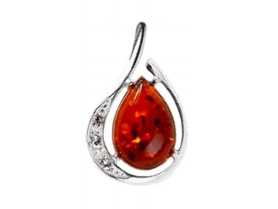 Stříbrný Přívěsek Kapka s jantarem a zirkony Dámský přívěsek Lžička 925