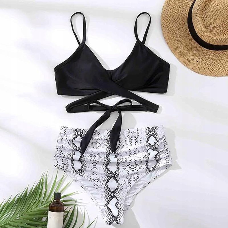 Strój kąpielowy dwuczęściowy bikini wysoki stan modelujący czarny L 40 Fason majtek tanga