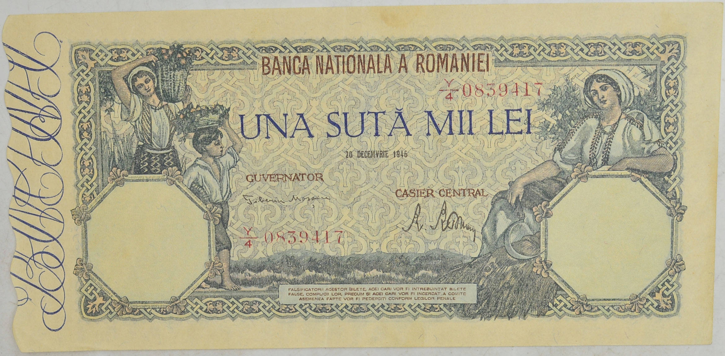 11.xx.Rumunia, 100 000 Lei 1946, P.58.a, St.2/3+