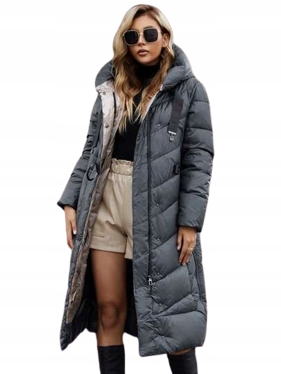 Dámská Péřová Bunda Šedá S Kapucí S Lmj