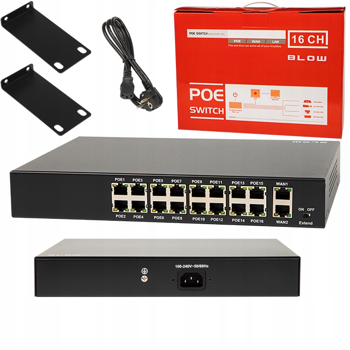 Switch Poe Do Kamer Ip 16xPOE 240Mbps 2xUpLINK 240W Extend mode MDI