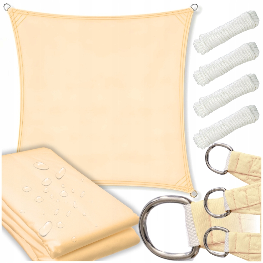 Żagiel daszek kwadrat przeciwsłoneczny markiza beżowy wodoodporny uv 5x5 m