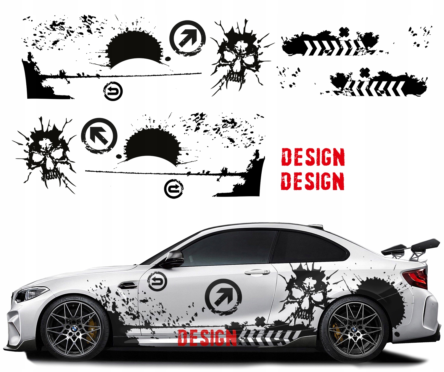 2x Nálepka Grafika na auto Motiv Design Lebka Rozstřik Šmouhy 94x800