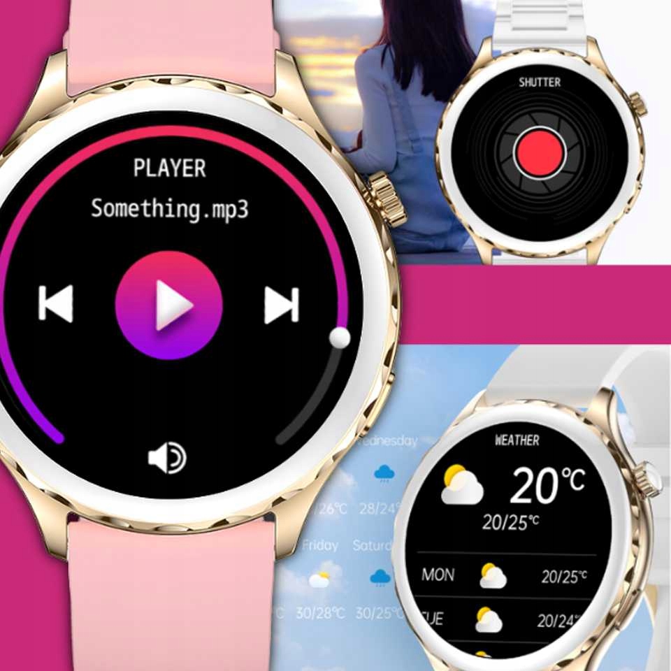 SMARTWATCH ZEGAREK DAMSKI KCAL CIŚNIENIE ROZMOWY BLUETOOTH CALL 360X360 Szerokość koperty 44 mm