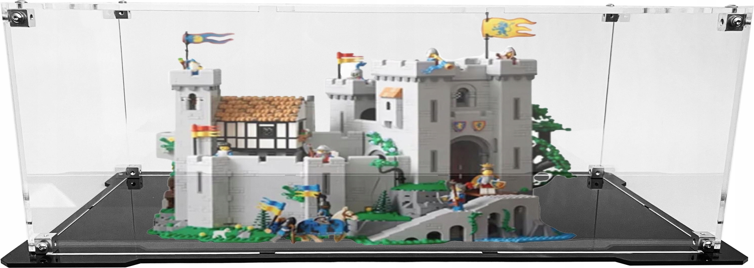 Vitrína s černým podstavcem pro stavebnici Lego 10305 Zámek rytířů erbu Lev