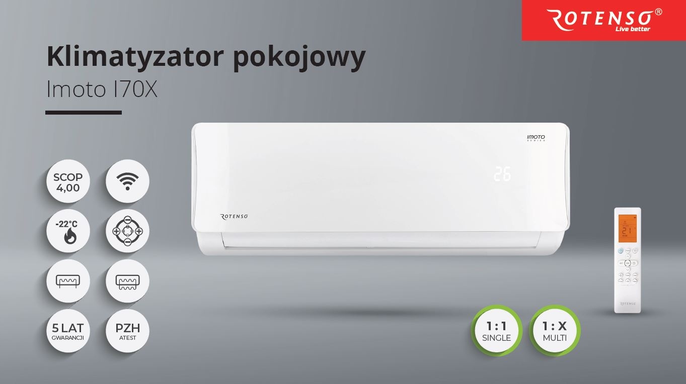 KLIMATYZATOR ROTENSO IMOTO 7,3KW SERIA X Zalecana maksymalna wielkość pomieszczenia 80 m²
