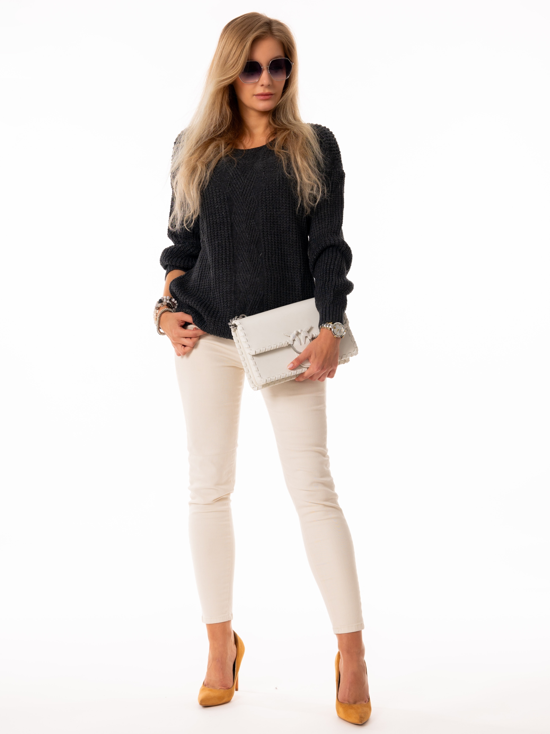 Modny SWETER Oversize Sweterek Dużo Kolorów Dekolt serek/dekolt V