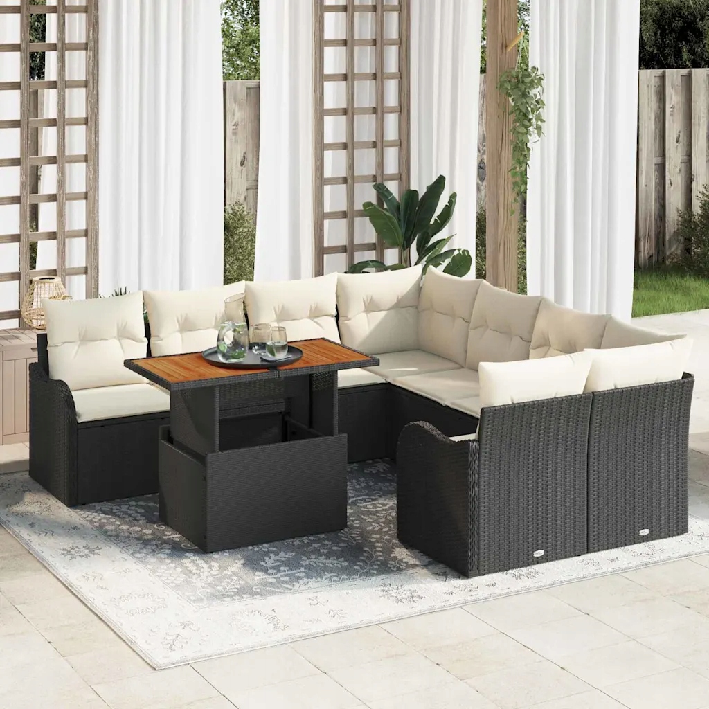 Sada zahradních pohovek 7 pcs Černá a krémová 100 x 55 x 73 cm Černá 334943