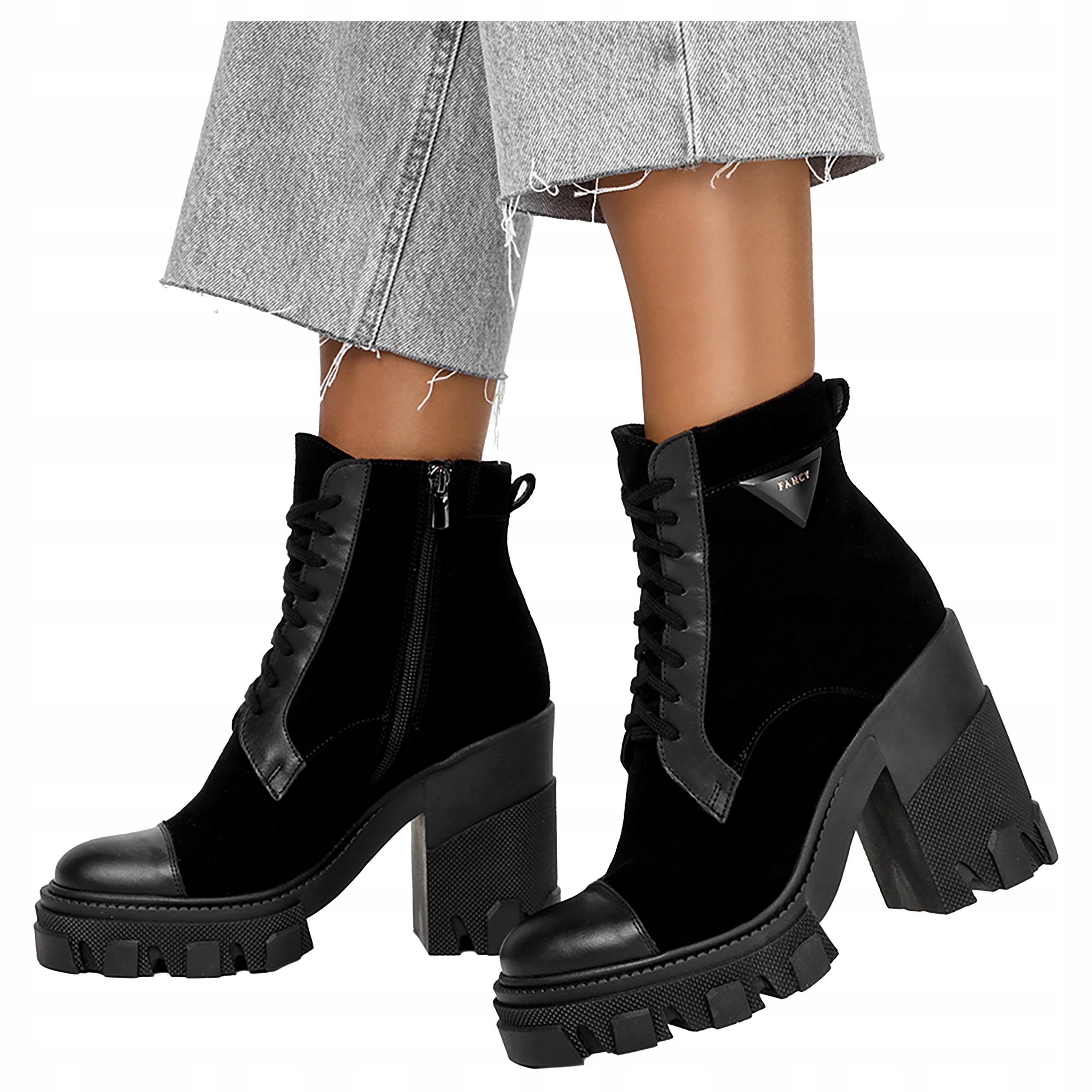 Dámské Kotníkové Boty Černé Kožené Polské Šněrovací Na Platformě Módní velikost 40