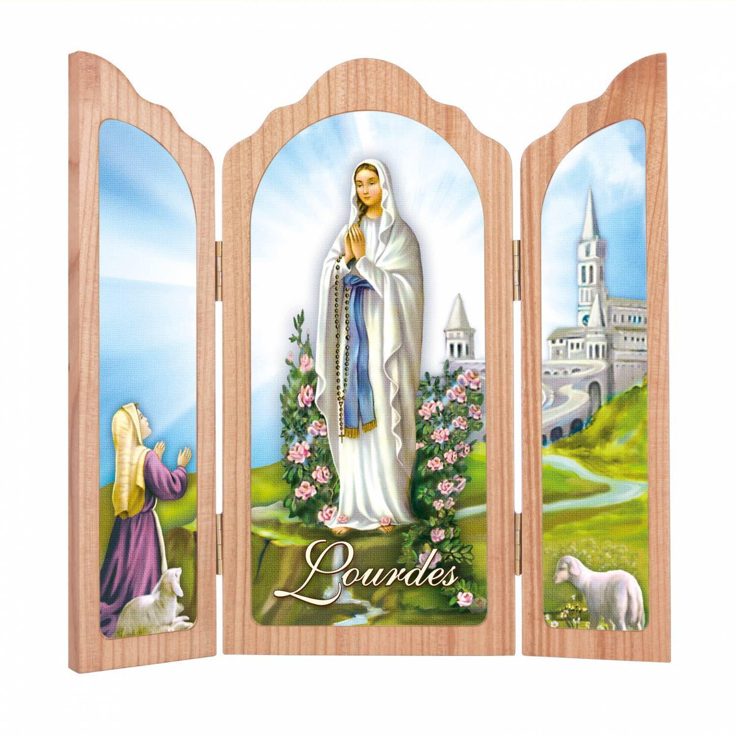Panna Maria z Lurd Dřevěný triptych 20 cm Masivní dřevo