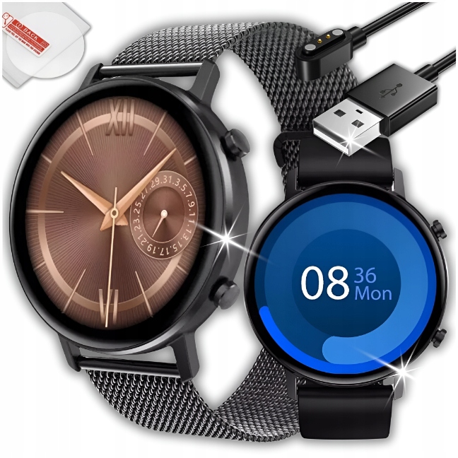 Chytré Hodinky Dámské Hodinky Polština Puls Tepová Frekvence Tlak Kroky 2 Proužky Sklo